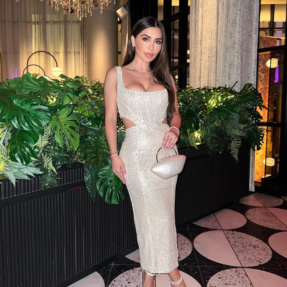 Rare London Sparkling Silver Backless Dress